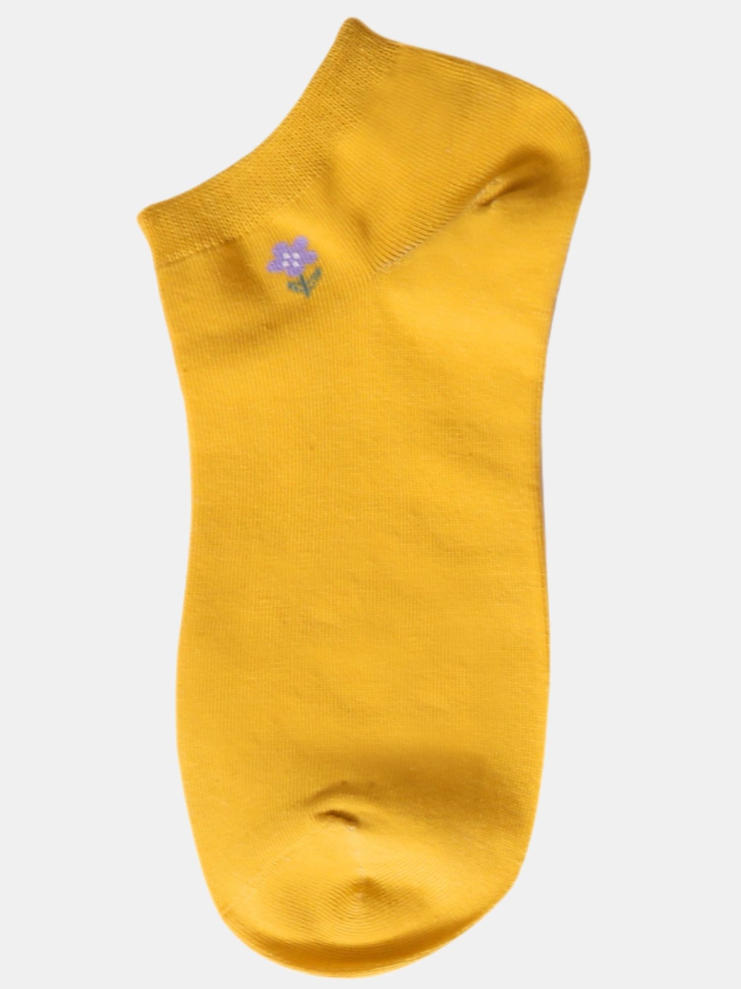 Sneaker Length Solid Color Floral Pattern Cotton Socks-Pack of 5