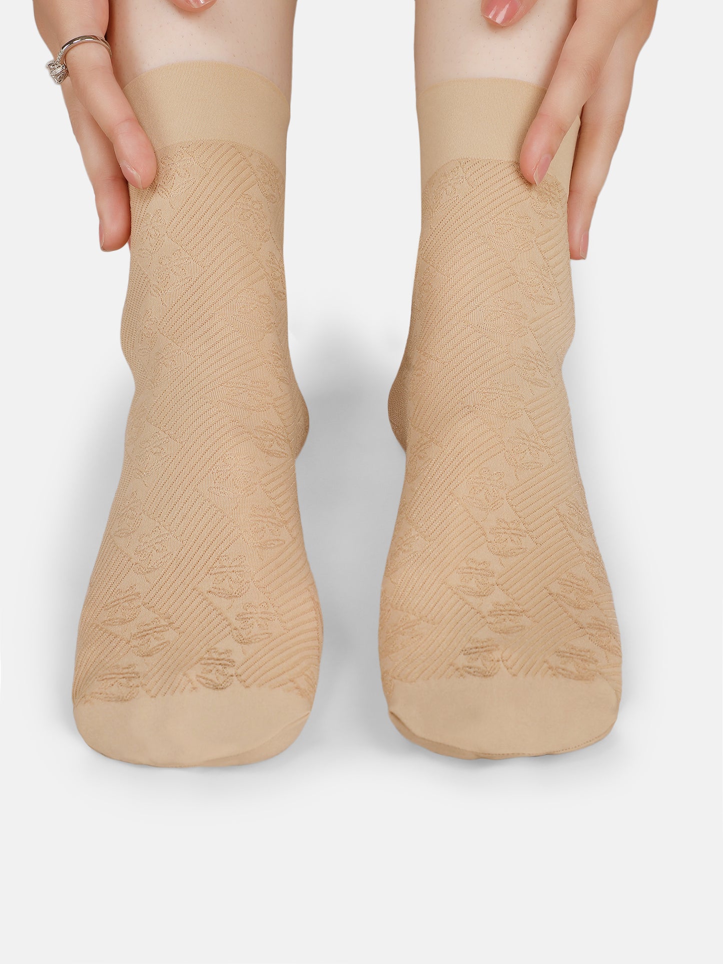 Women Opaque Nylon Ankle Length Socks Without Thumb Soft, Stretchable & Durable Mix Pattern Everyday Wear (Black/Skin)