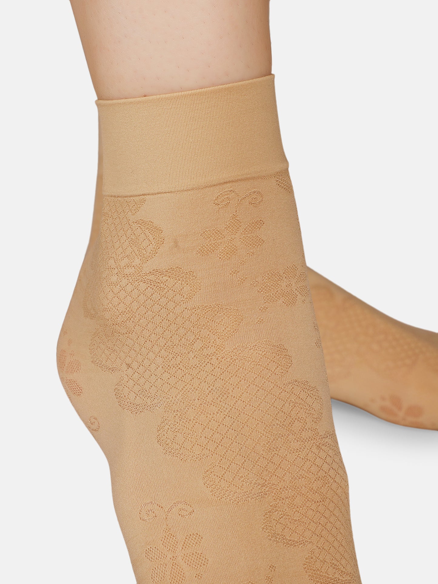 Women Nylon Opaque Ankle Length Socks Without Thumb, Mix Pattern Soft & Stretchable (Black/Skin)