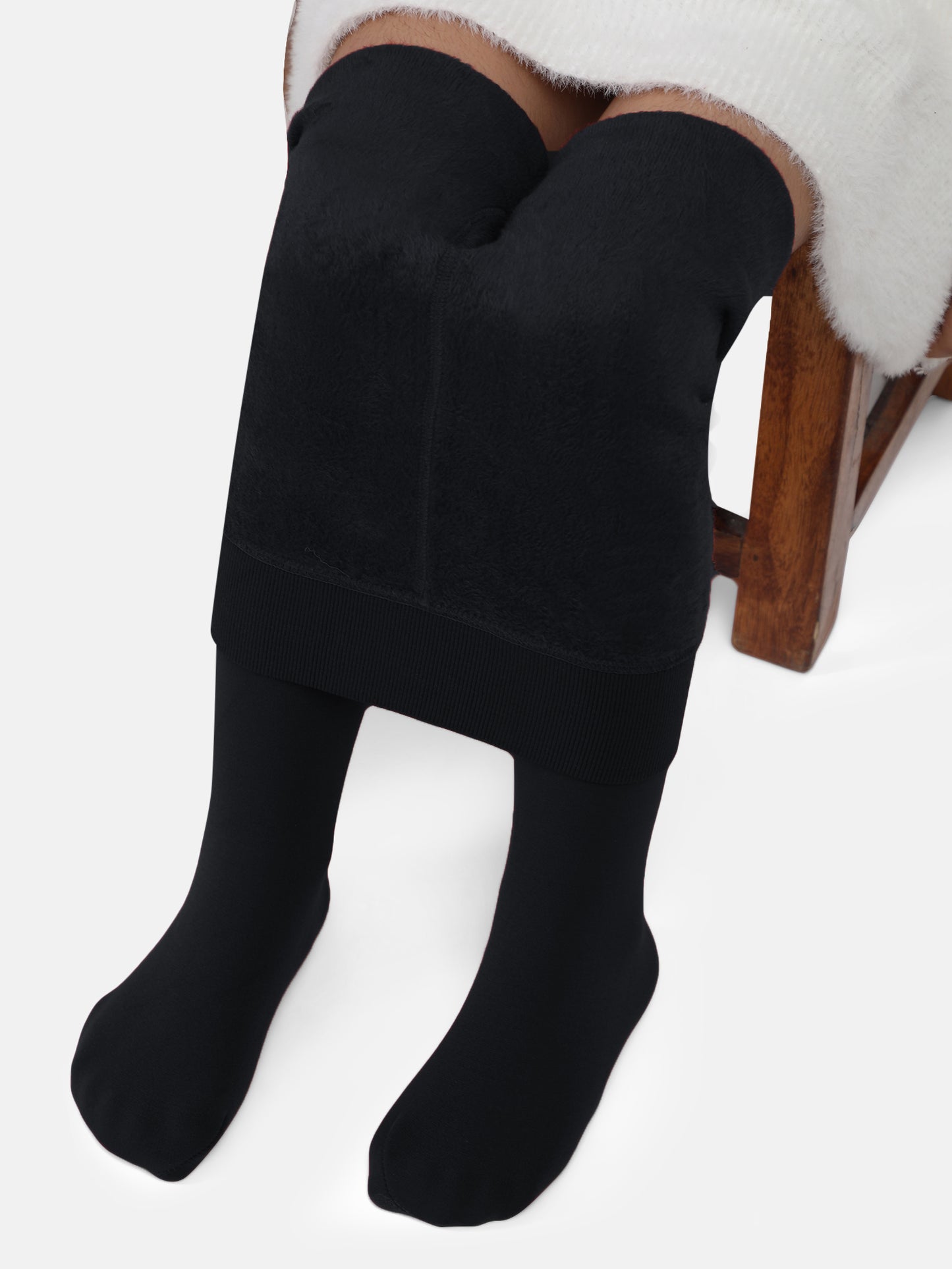 Girls Winter Fur Stockings - Dark Grey