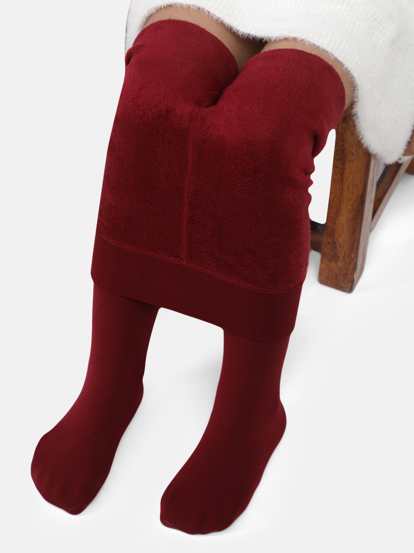 Girls Winter Fur Stockings - Maroon