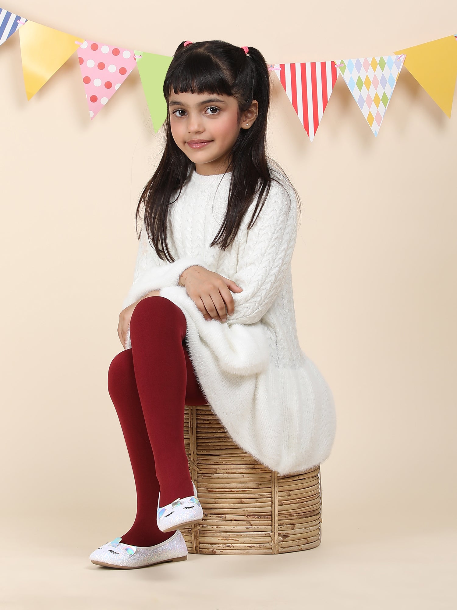 Girls Winter Fur Stockings Maroon - Main Image