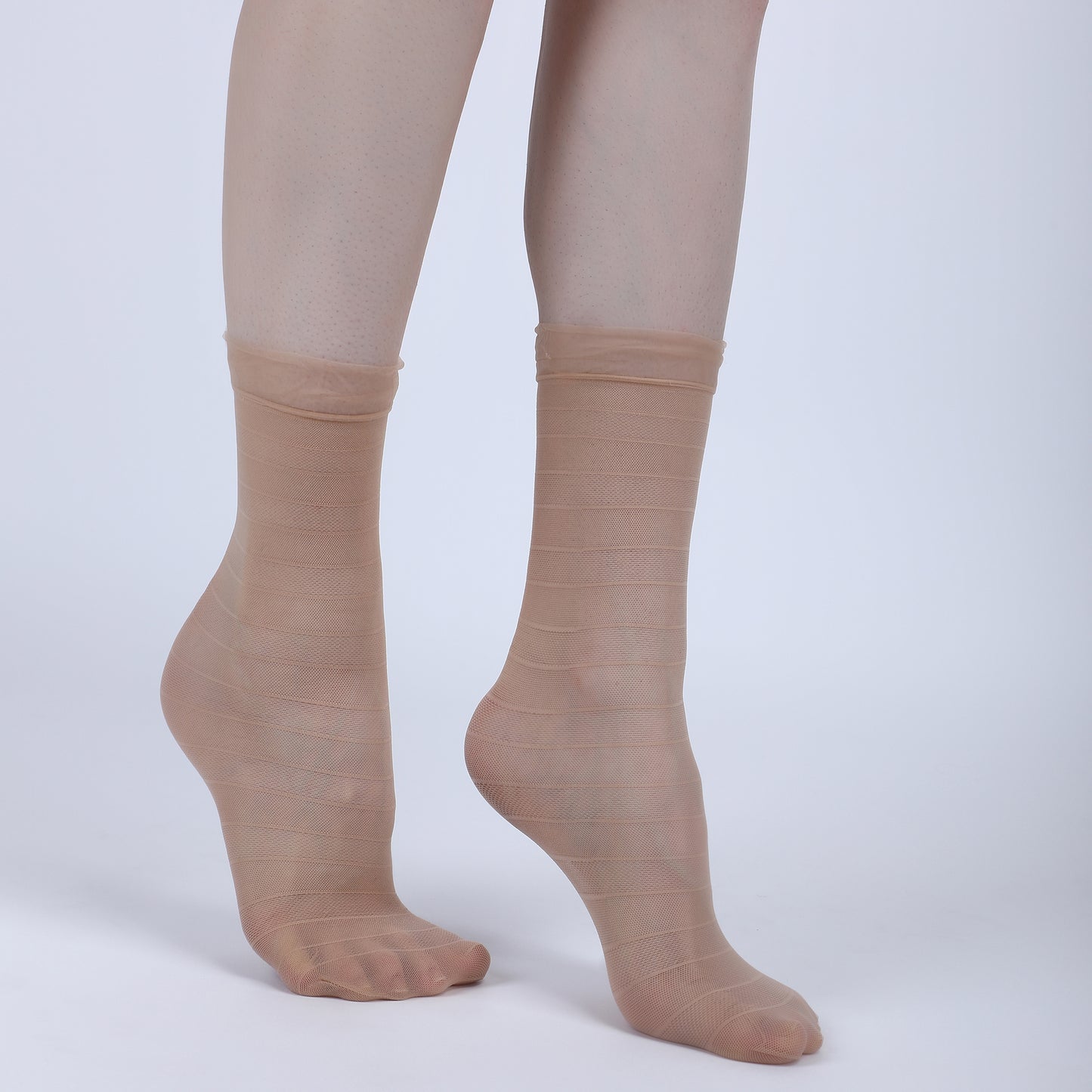 Stripe Pattern Sheer Ankle Socks-Skin