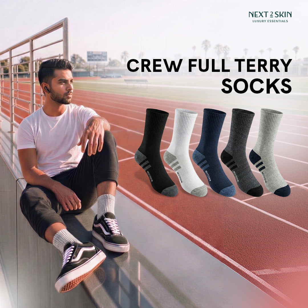 NEXT2SKIN Men Terry Full Crew Length Breathable Cotton Blend Socks (Multicolor) Pack of 3