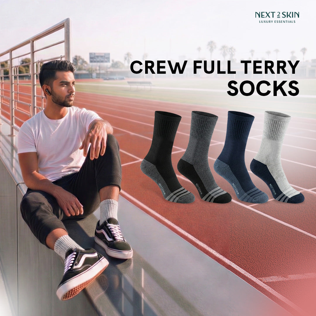 NEXT2SKIN Men Terry Full Crew Length Breathable Cotton Blend Socks (Multicolor) Pack of 3