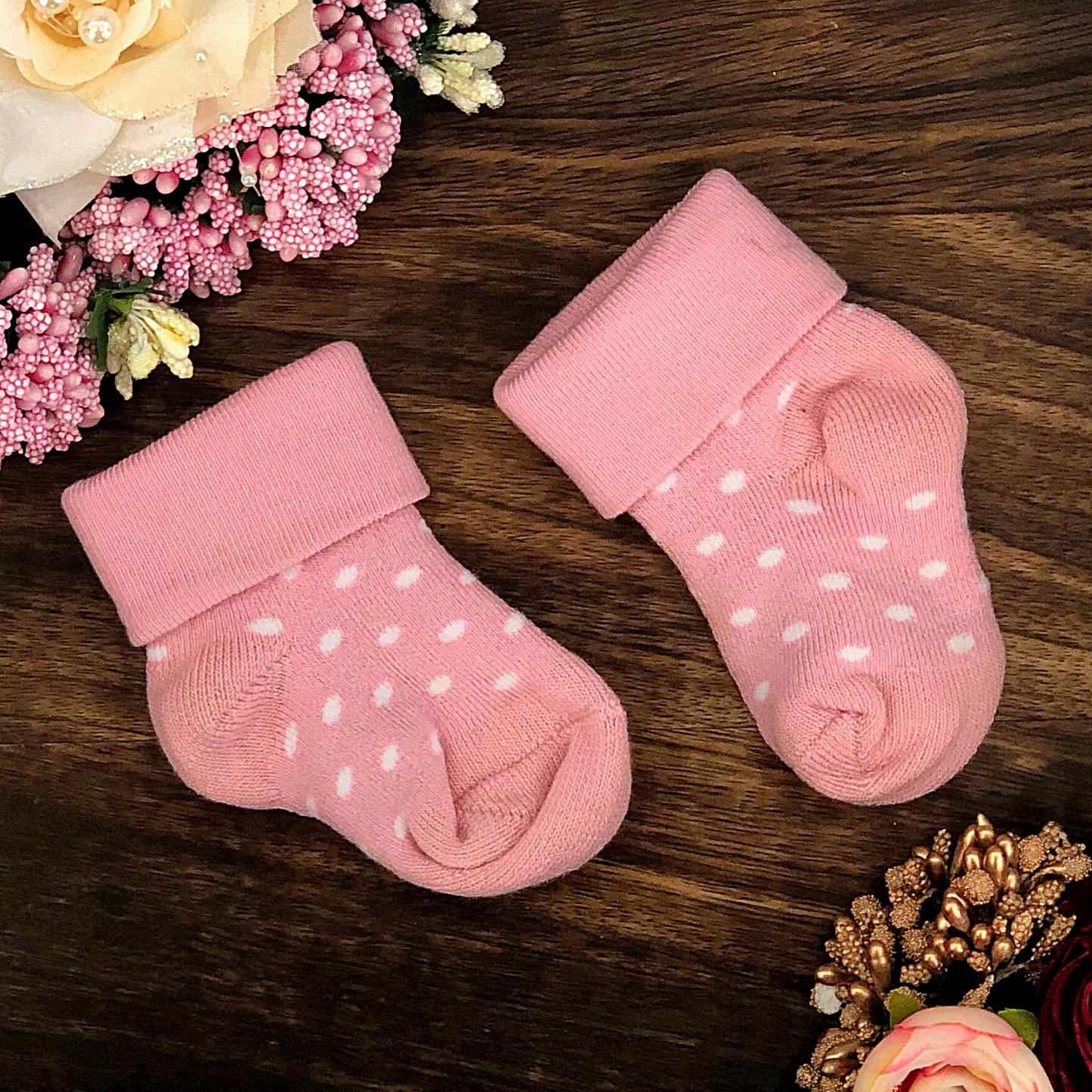 New Born Baby Cotton Terry Socks (Rose Pink:Cream:Baby Pink)