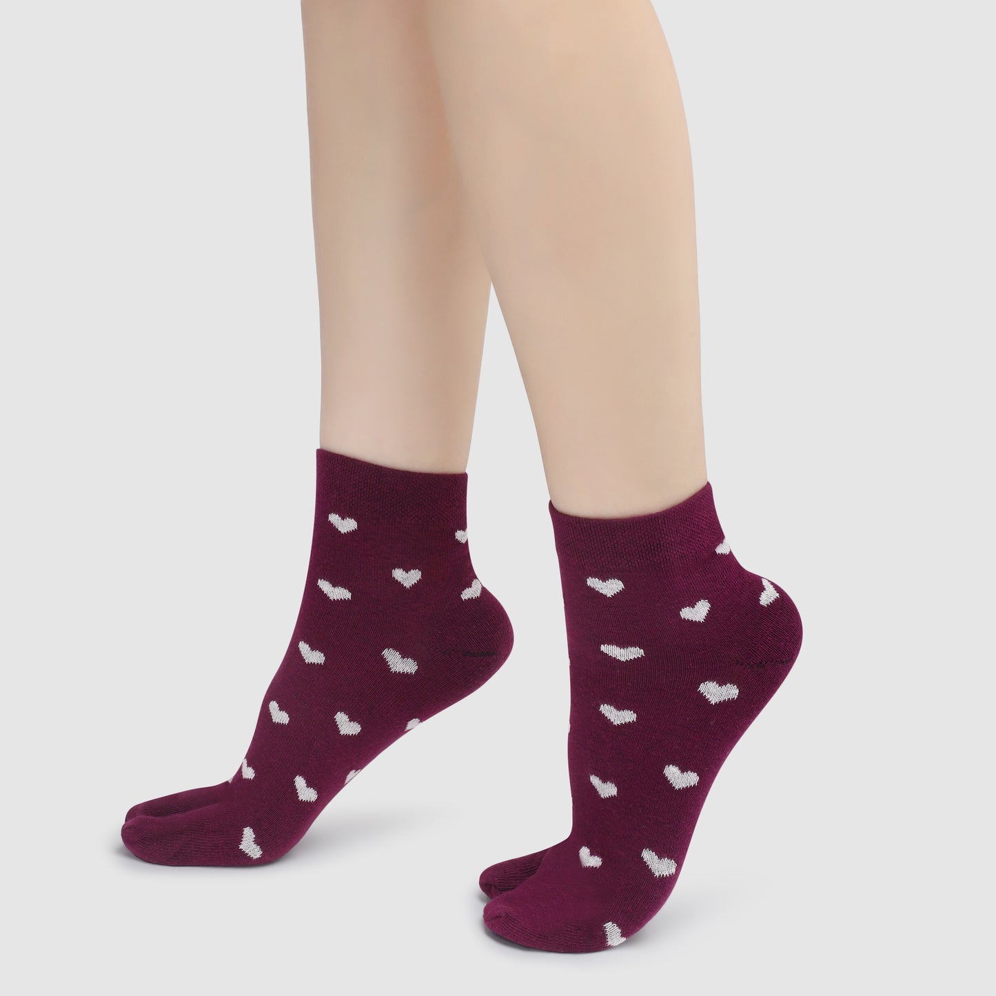 Little Hearts Ankle Thumb Socks-Wine