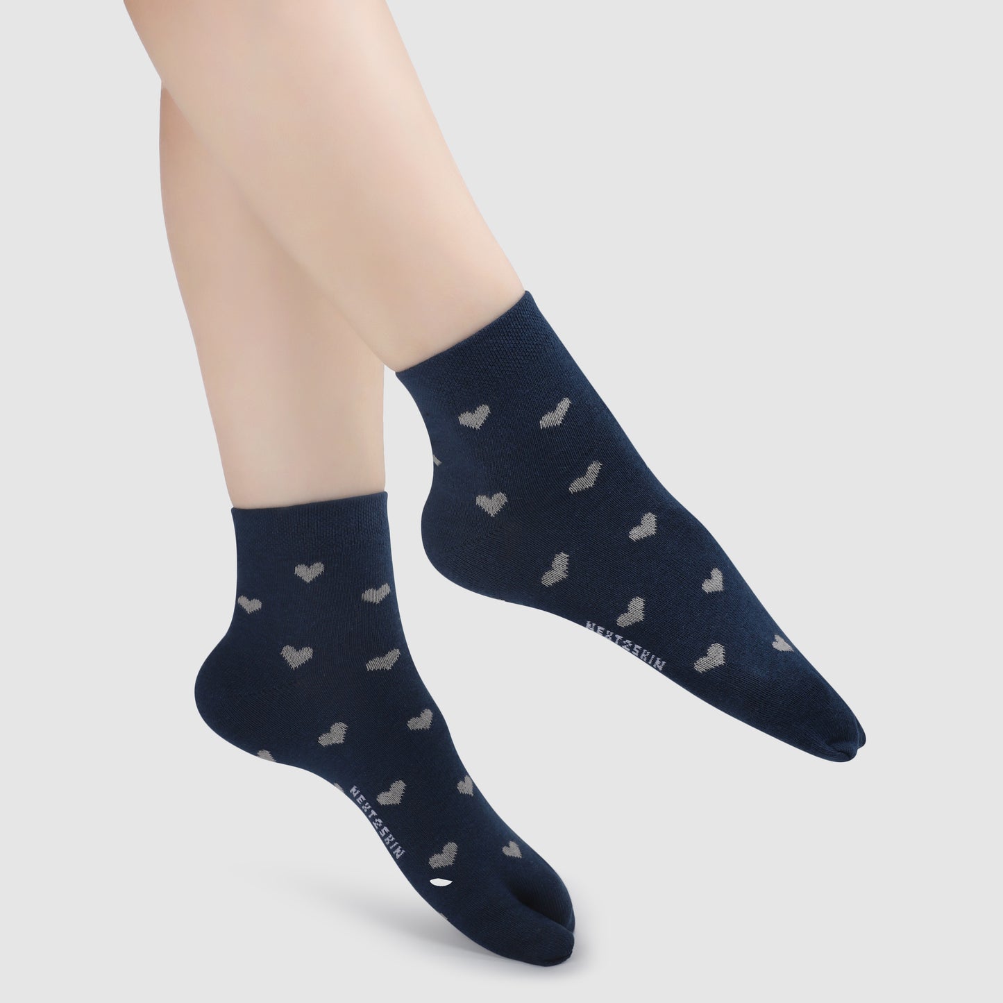 Little Hearts Ankle Thumb Socks-Navy Blue