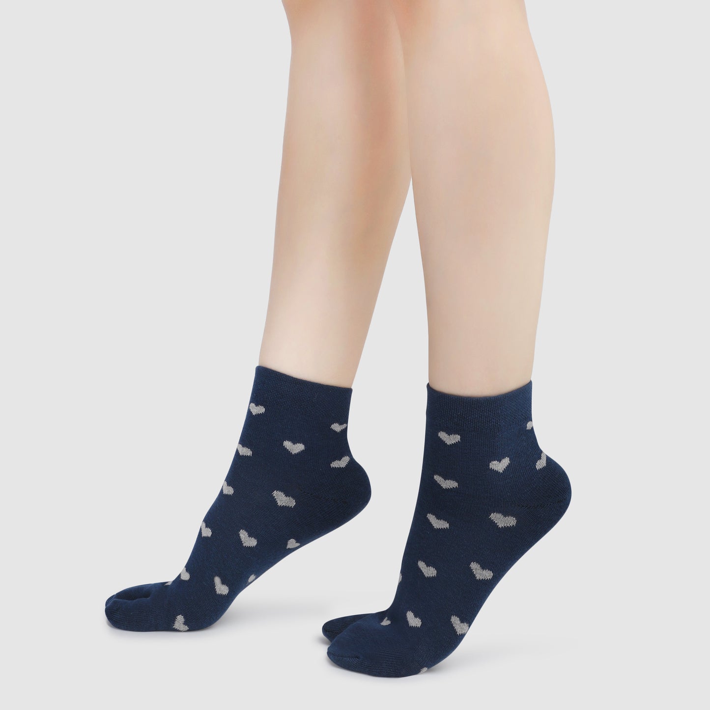 Little Hearts Ankle Thumb Socks-Navy Blue