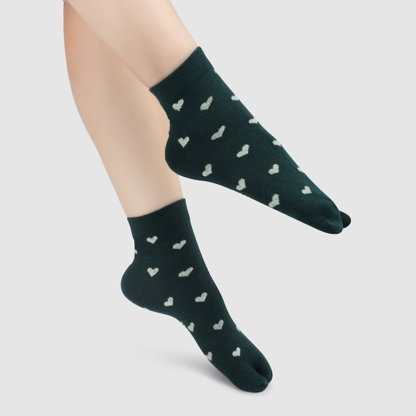 Little Hearts Ankle Thumb Socks-Green