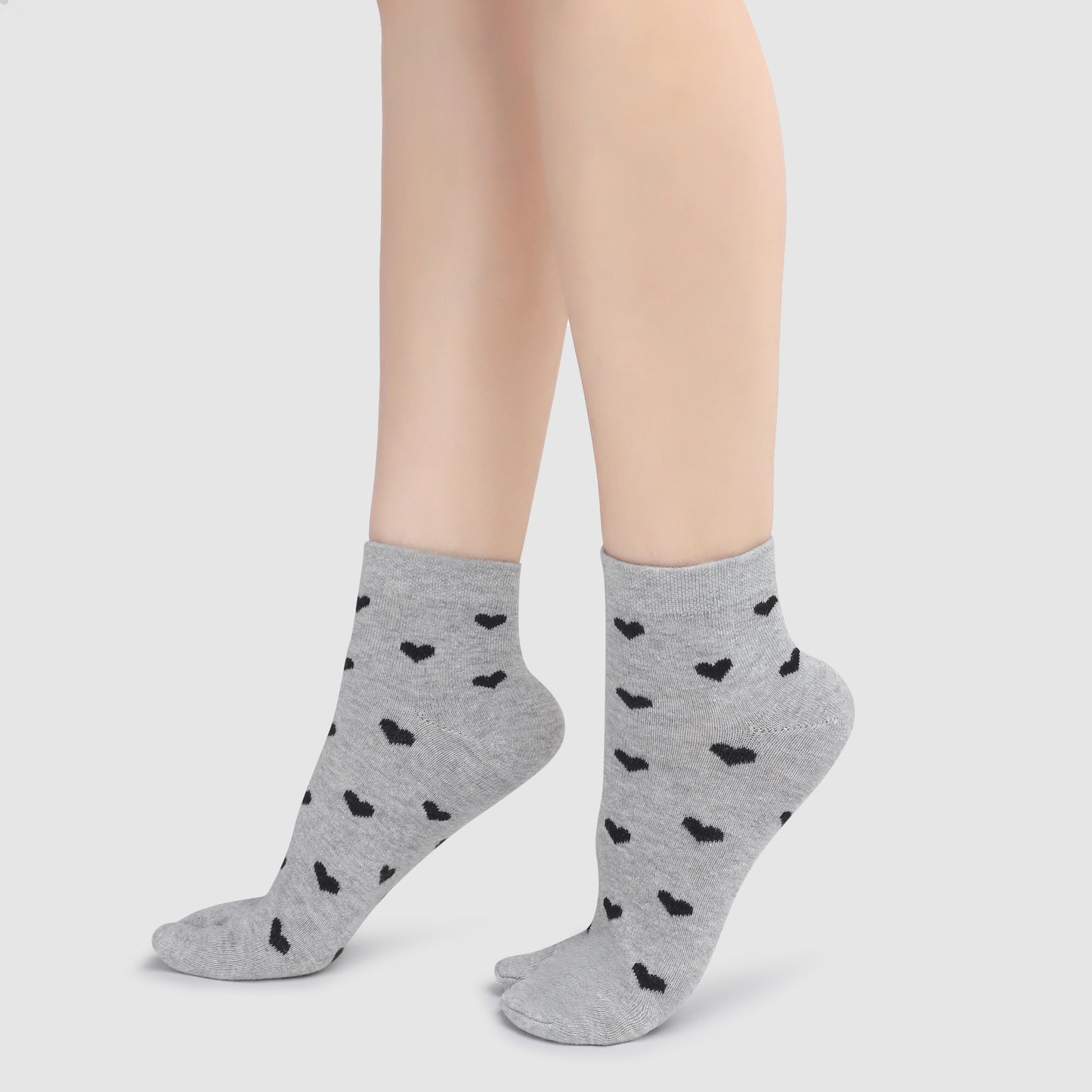 Little Hearts Ankle Thumb Socks-Light Grey