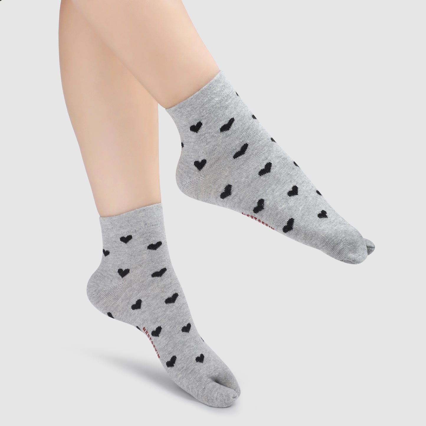 Little Hearts Ankle Thumb Socks-Light Grey