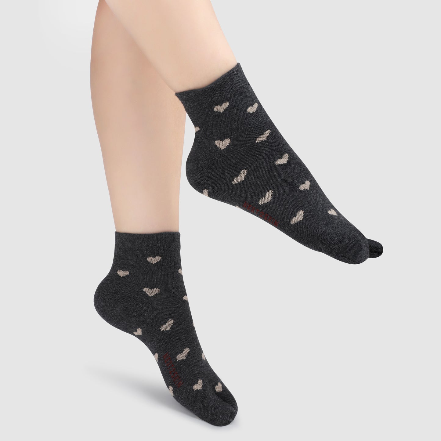 Little Hearts Ankle Thumb Socks-Dark Grey