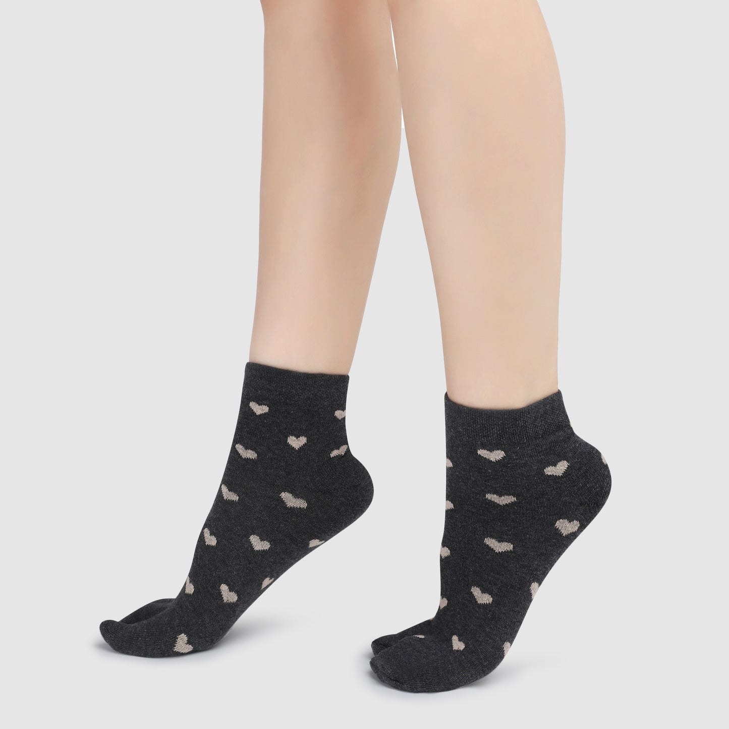 Little Hearts Ankle Thumb Socks-Dark Grey