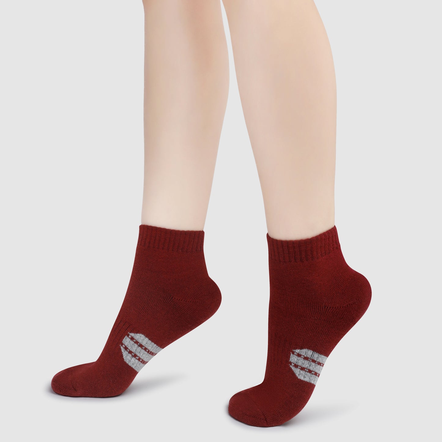 Striped Ankle Terry Socks-Maroon