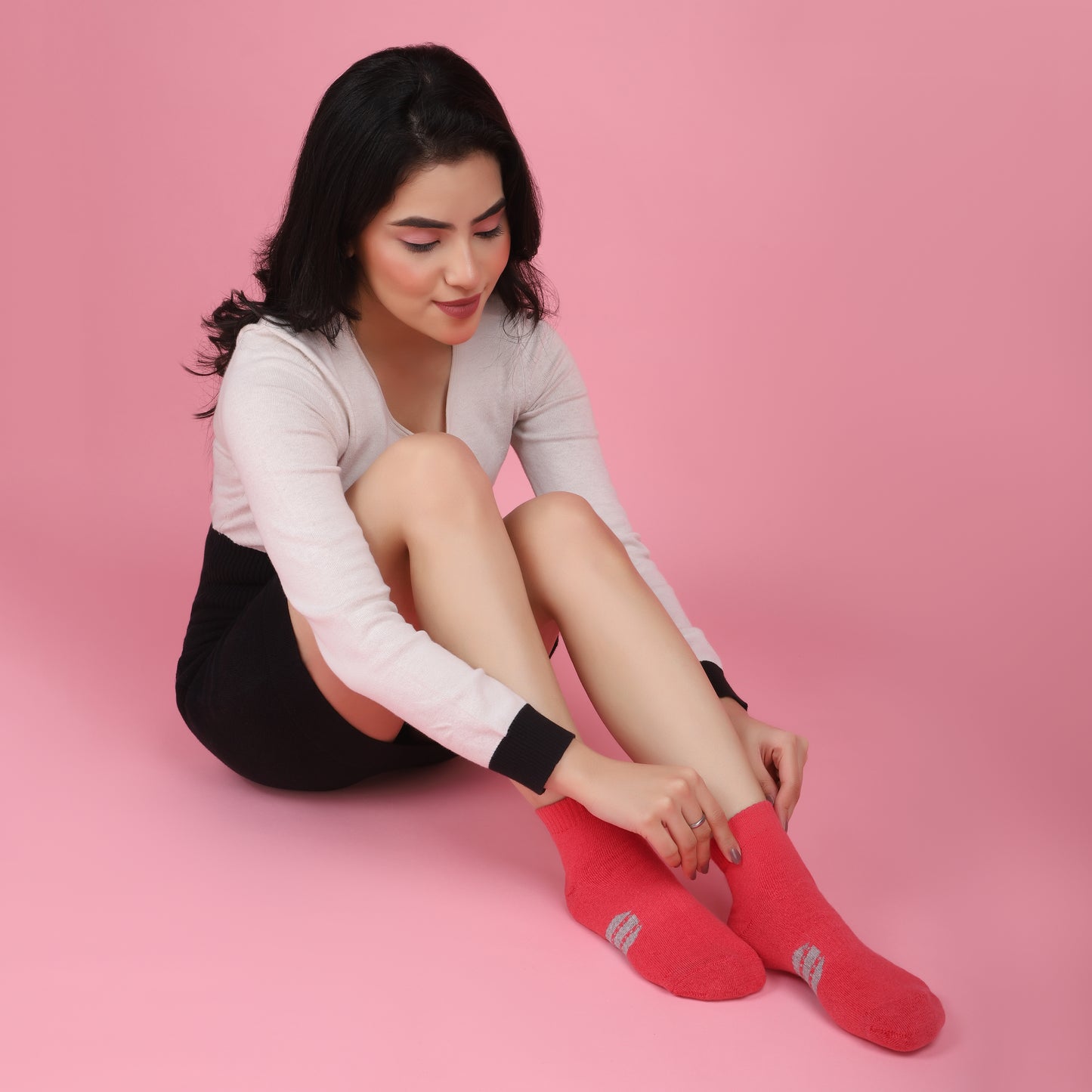Striped Ankle Terry Socks-Pink