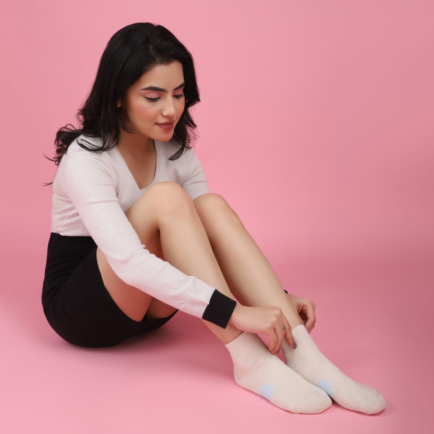 Striped Ankle Terry Socks-Cream