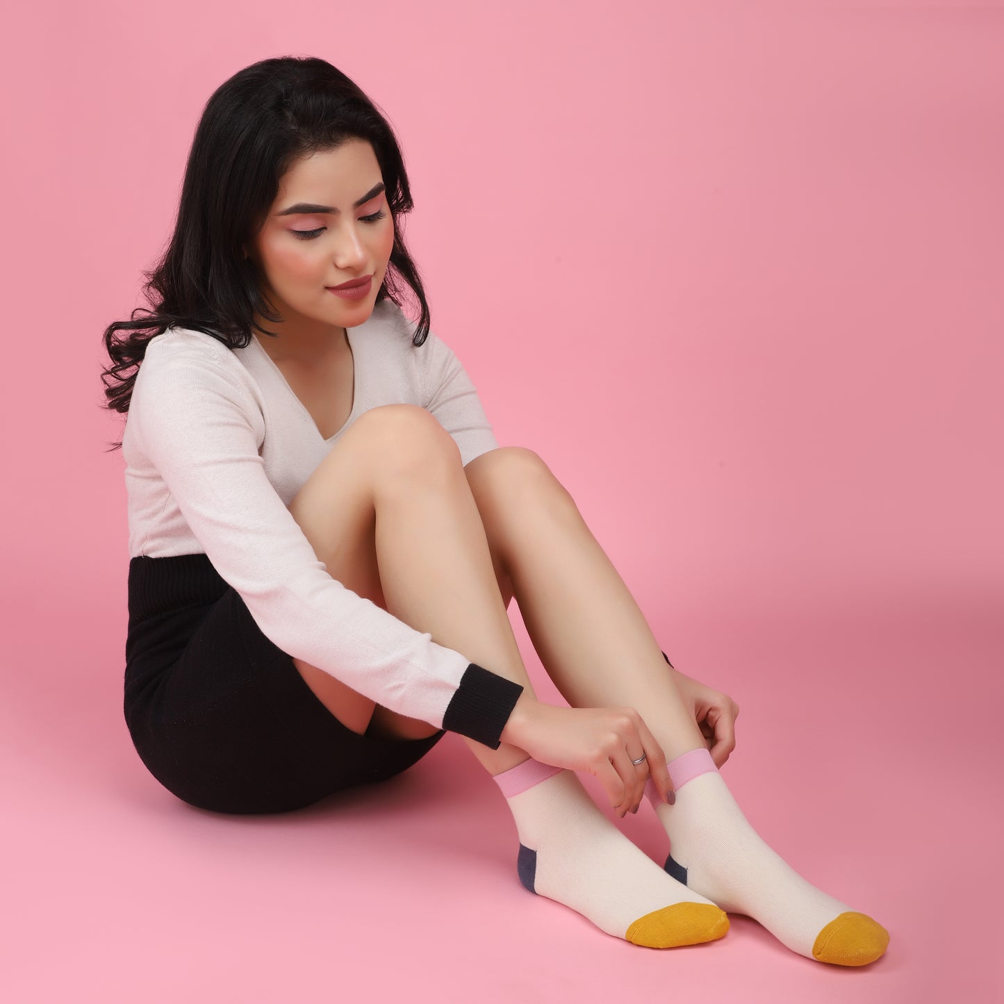 Eye Candy Ankle Socks-Cream