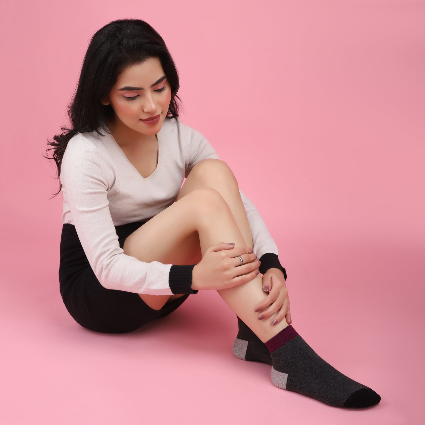 Eye Candy Ankle Socks-Dark Grey