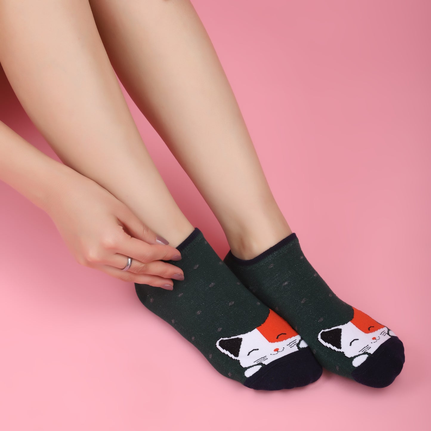 Kitten Sneaker Socks-Green