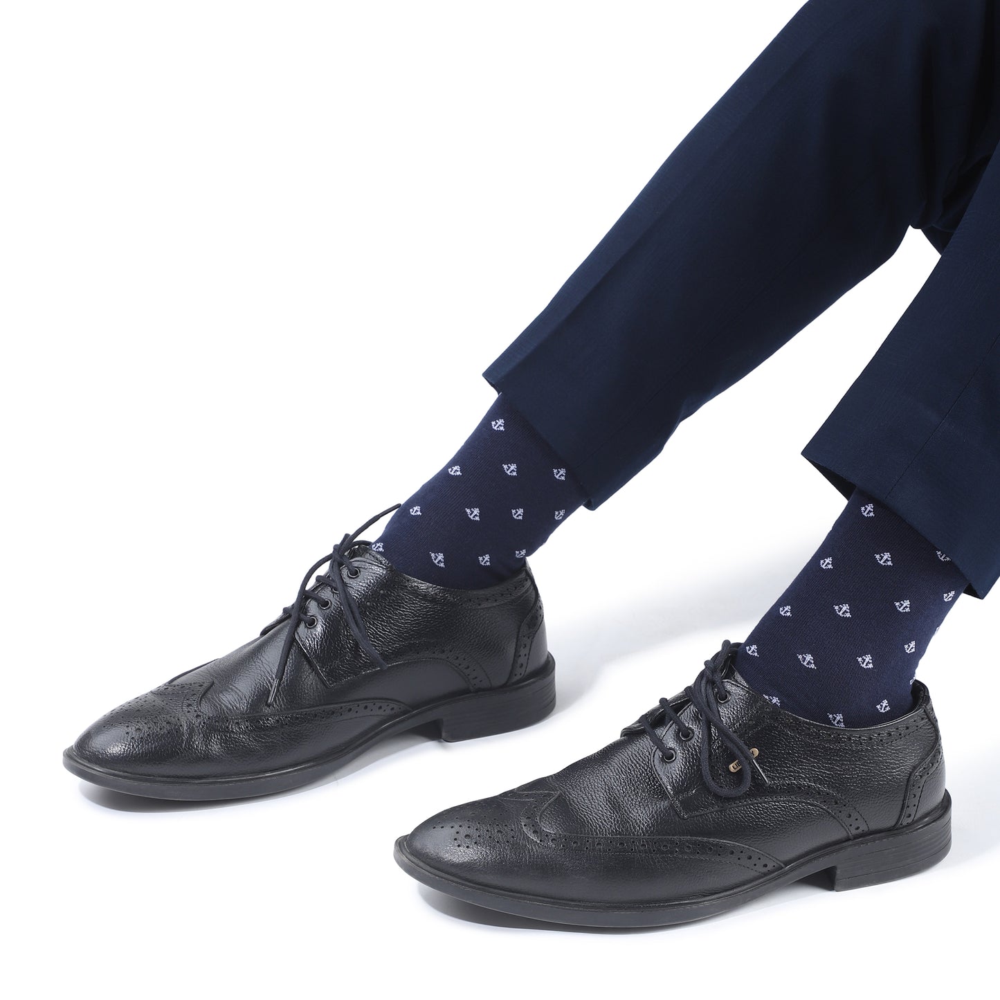 Men Seamless Crew Length Socks-Navy Blue
