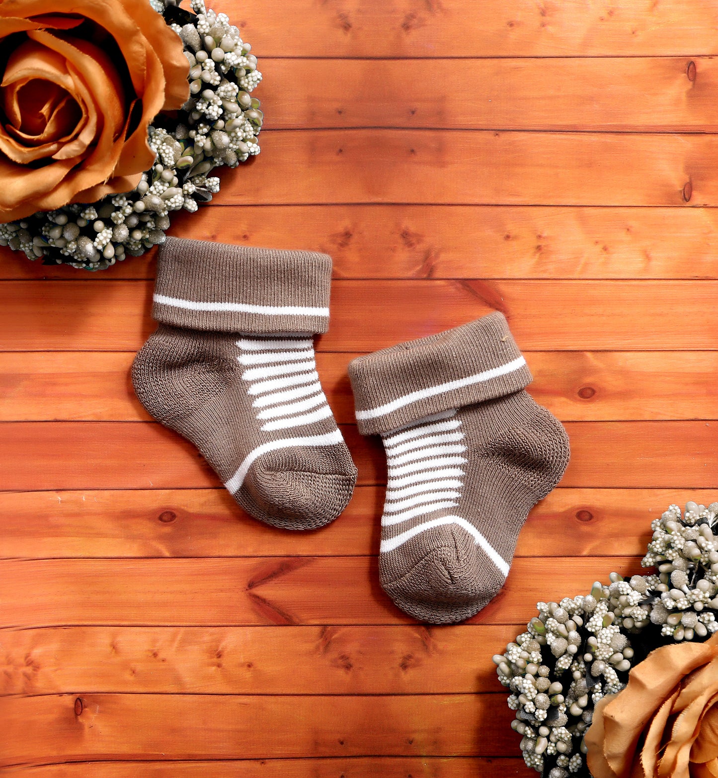 New Born Baby Stripes Cotton Socks (Brown)