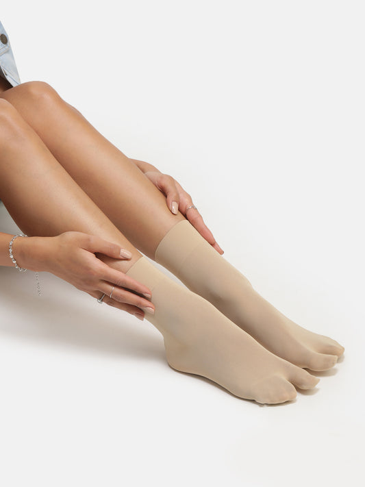 Opaque Ankle Thumb Socks - Skin