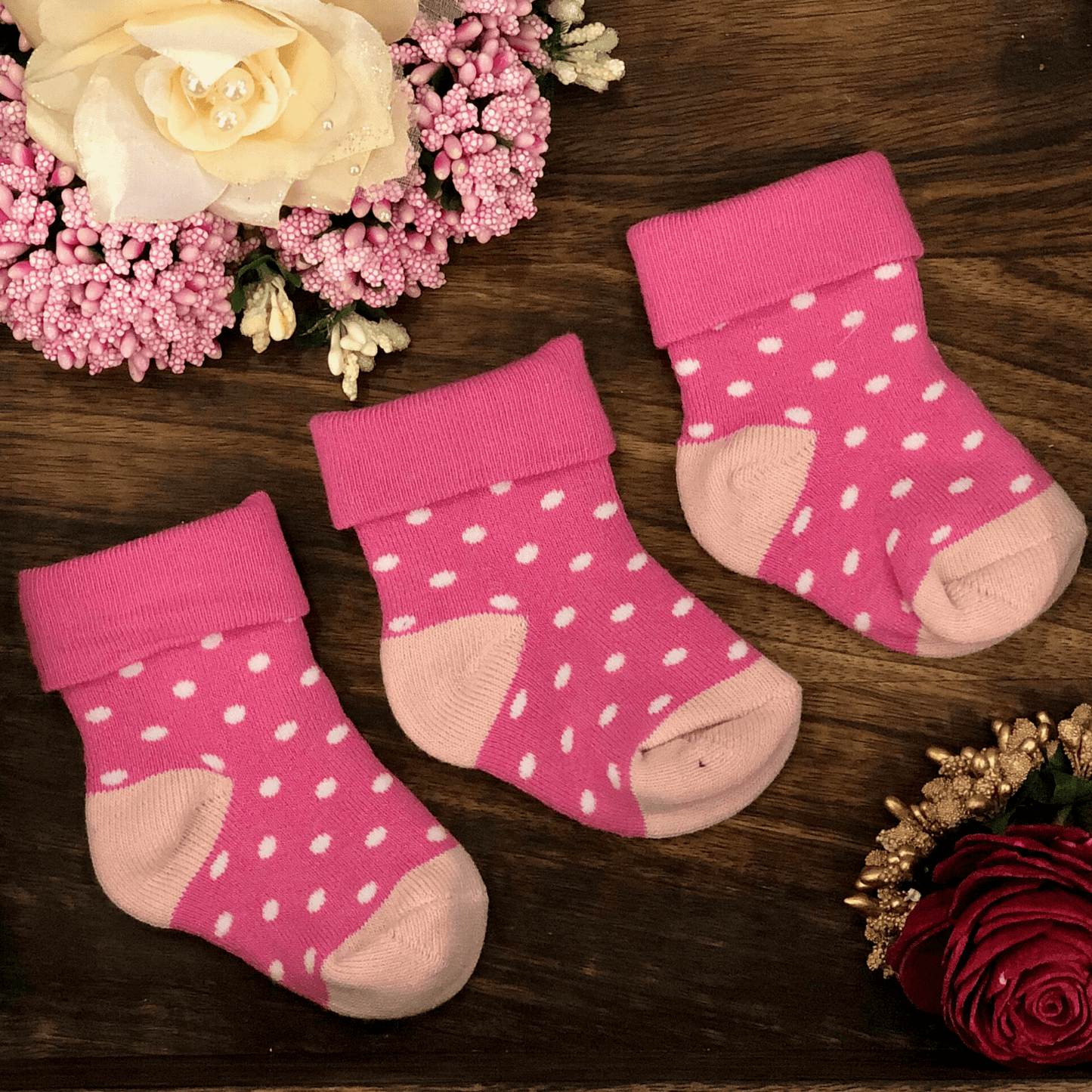 New Born Baby Cotton Terry Socks (Rose Pink)