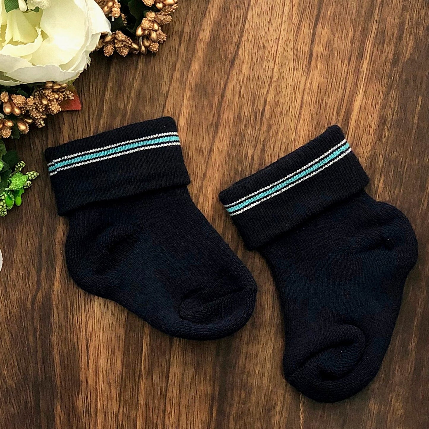 New Born Baby Cotton Terry Socks (Navy Blue:Black:Sky Blue)