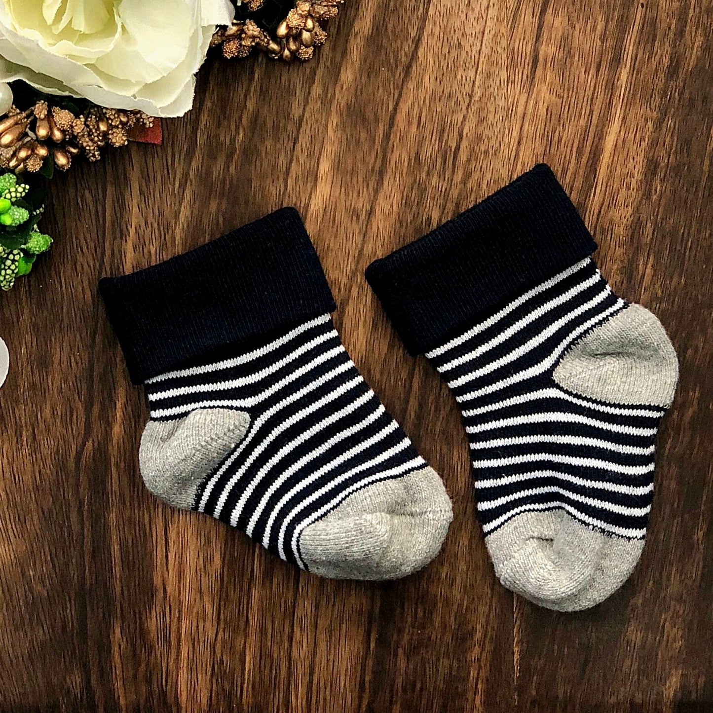 New Born Baby Cotton Terry Socks (Black:Sky Blue:Grey)