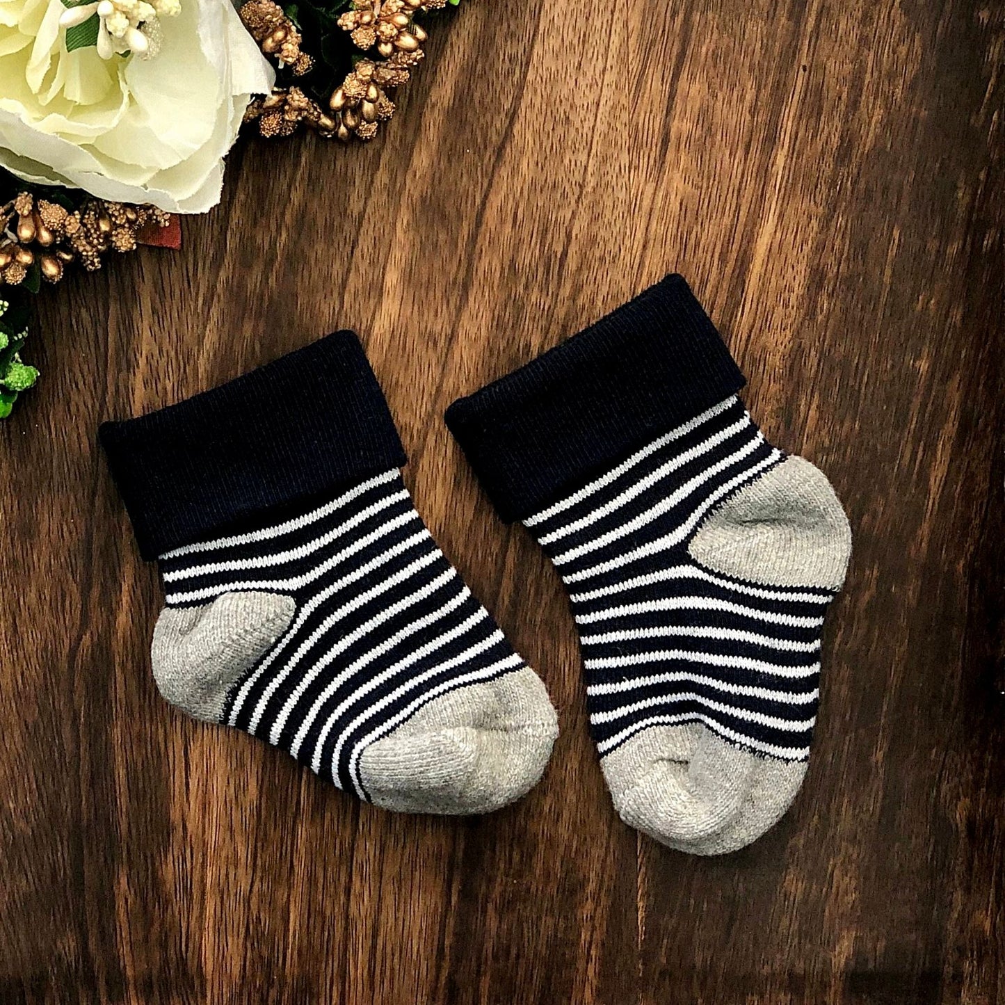 New Born Baby Cotton Terry Socks (Sky Blue:Grey:Blue)