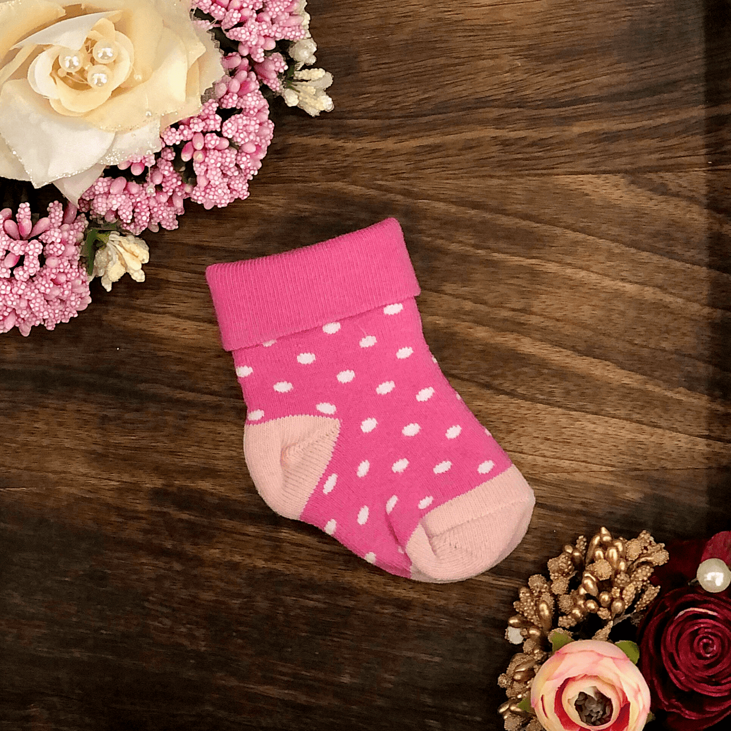 New Born Baby Cotton Terry Socks (Rose Pink)