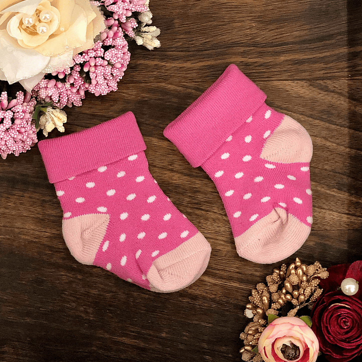 New Born Baby Cotton Terry Socks (Rose Pink)