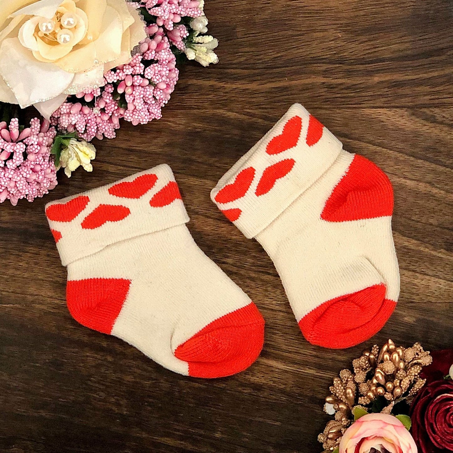New Born Baby Cotton Terry Socks (Peach:Red:Rose Pink)