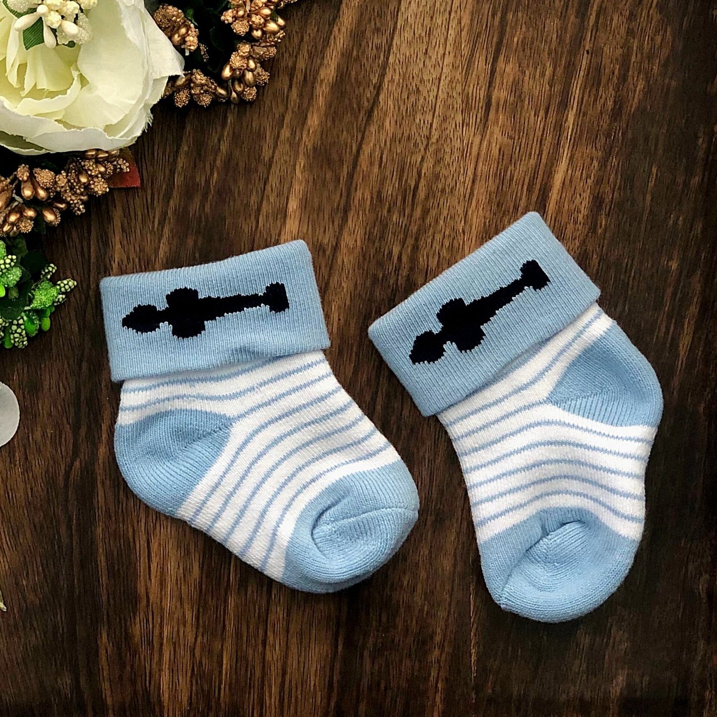 New Born Baby Cotton Terry Socks (Black:Sky Blue:Grey)