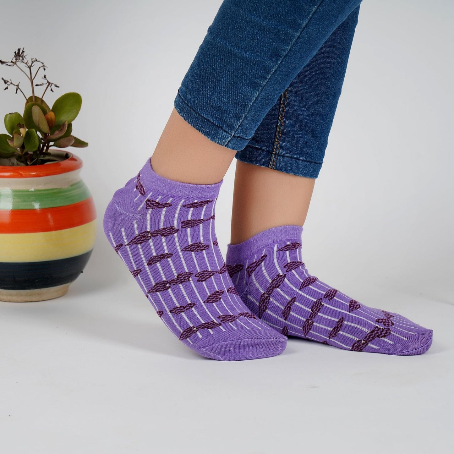 Heart Pattern Sneaker Socks (Violet)