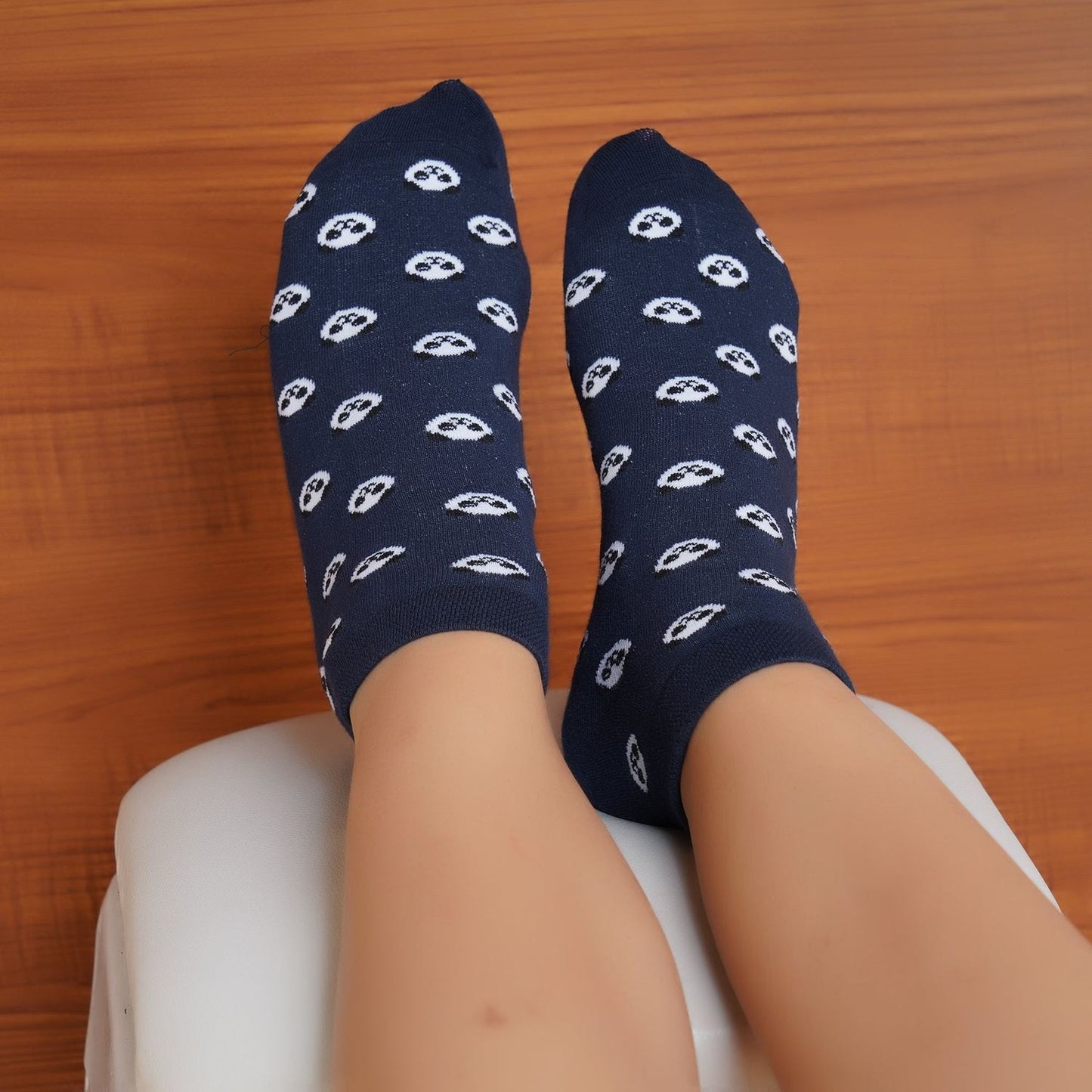 Low Ankle Panda Pattern Cotton Socks (Navy Blue)