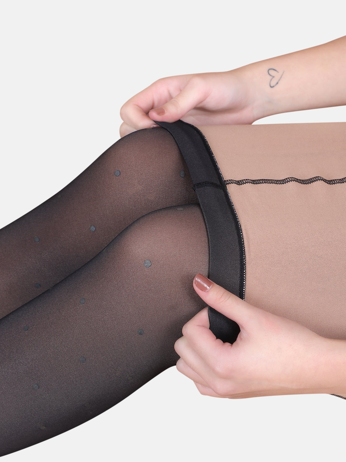Dual-Tone Faux Sheer Polka Dot Stockings-Black