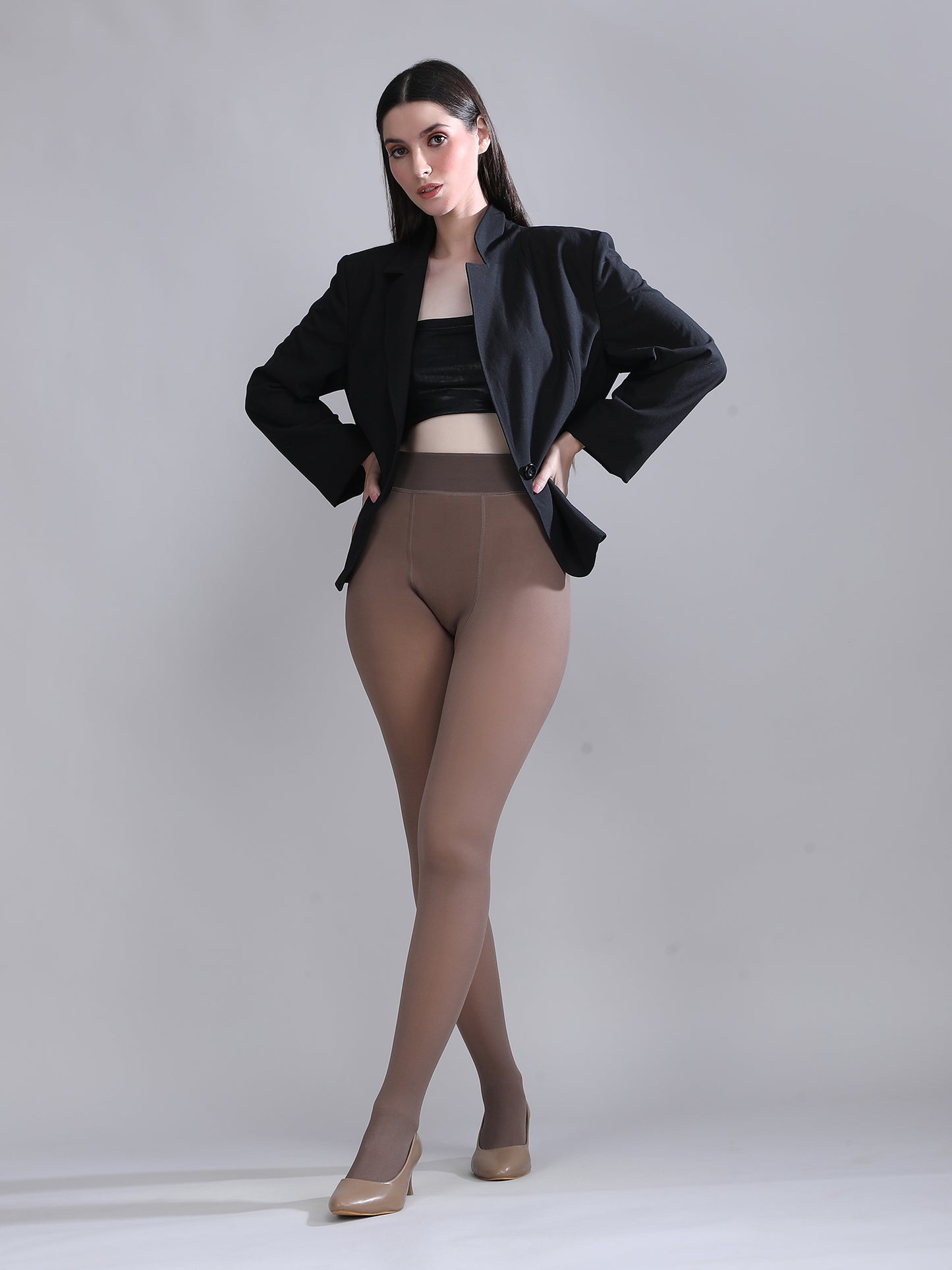 Women’s Thermal Dual Tone Fleece Lined Warm Stockings-Brown