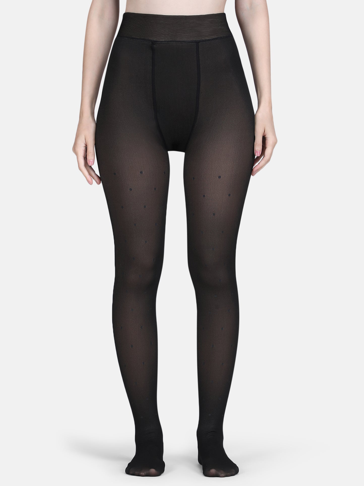 Dual Tone Warm Faux Sheer Polka Dots Winter Thermal Stockings-Black