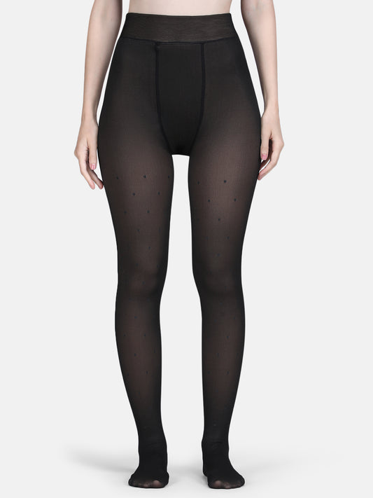 Dual Tone Warm Faux Sheer Polka Dots Winter Thermal Stockings-Black