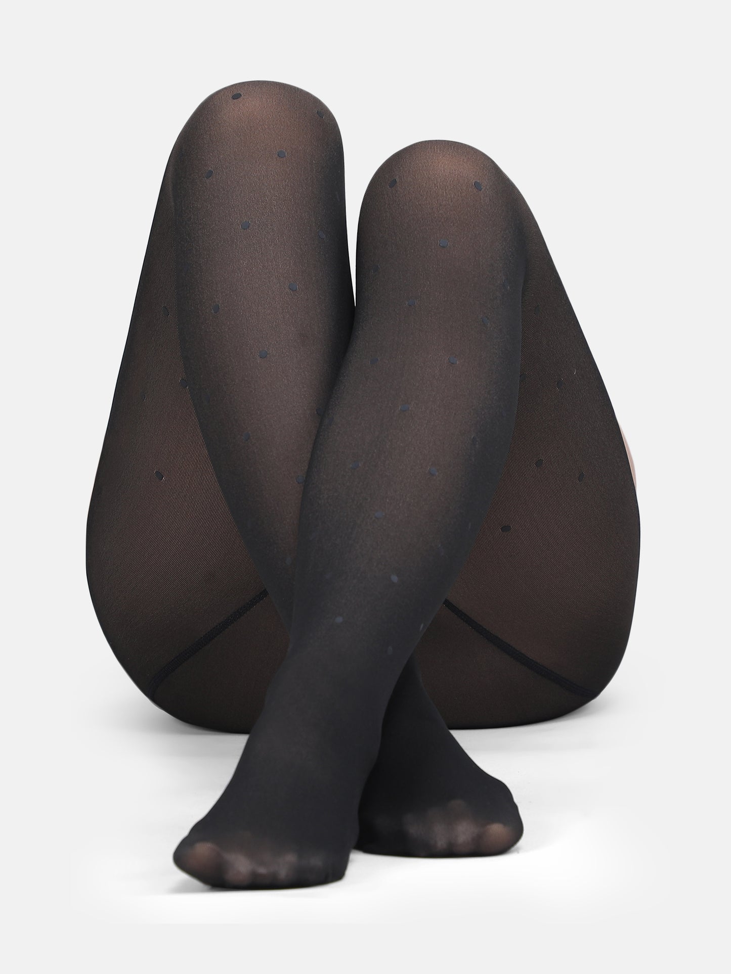 Dual-Tone Faux Sheer Polka Dot Stockings-Black