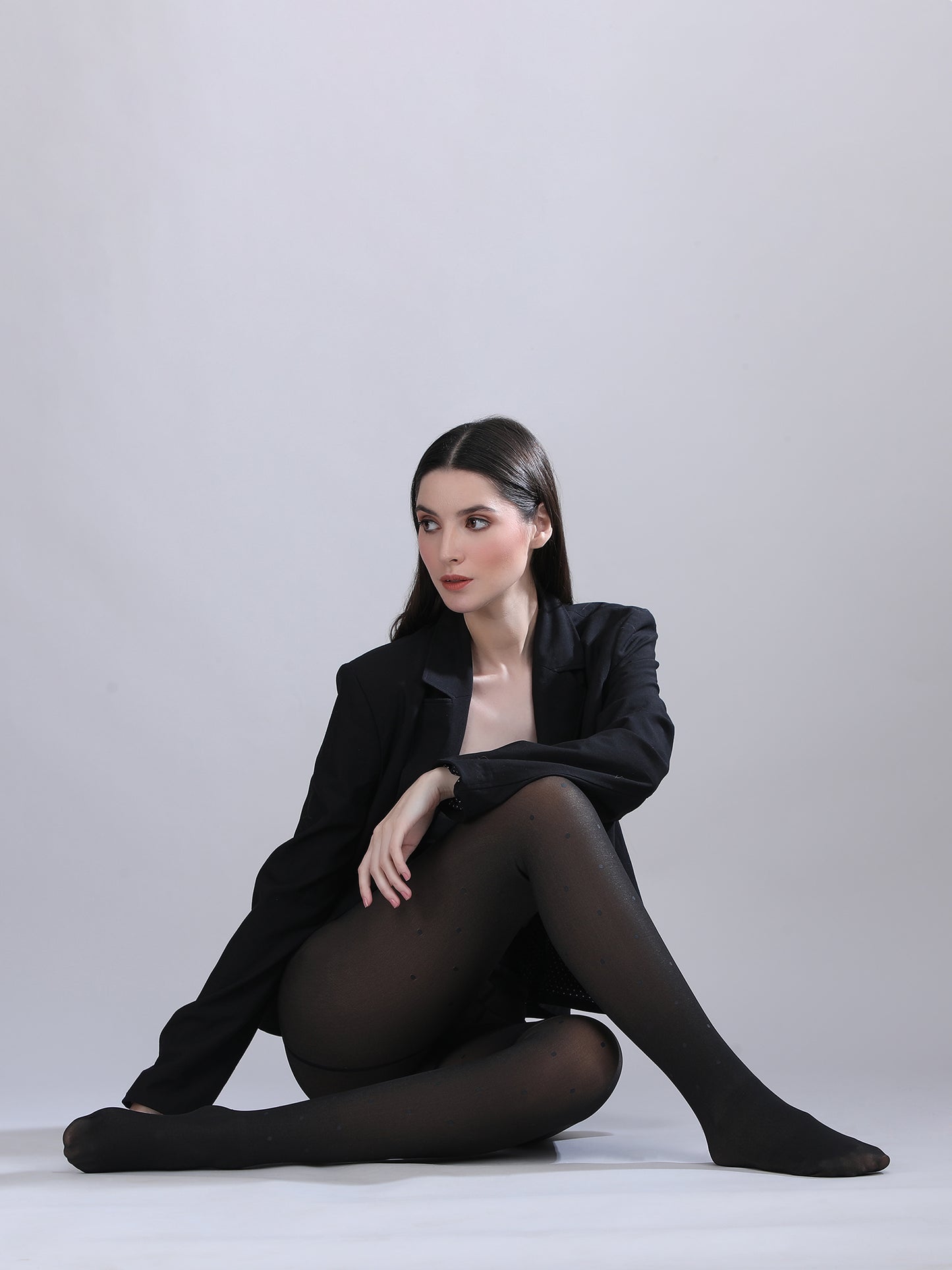 Dual Tone Polka Dots Thermal Stockings-Black