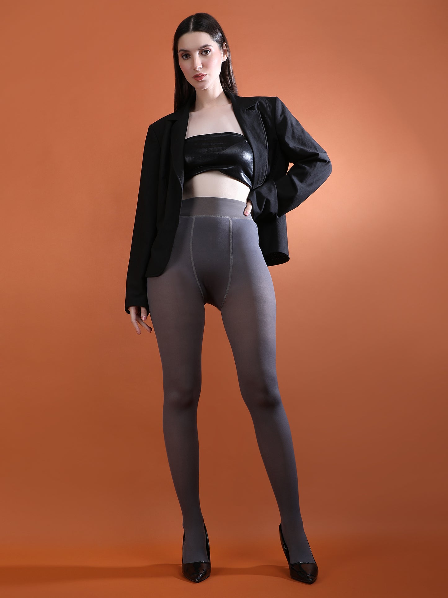 Women’s Thermal Dual Tone Fleece Lined Warm Stockings-Grey