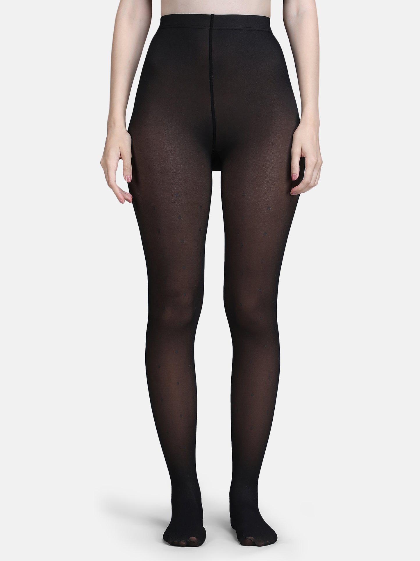 Dual-Tone Faux Sheer Polka Dot Stockings-Black