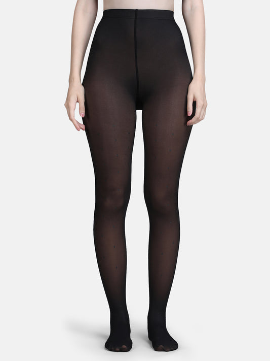 Dual-Tone Faux Sheer Polka Dot Stockings-Black