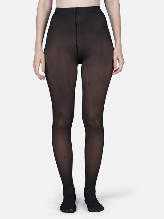 Dual-Tone Faux Sheer Heart Pattern Stockings-Black