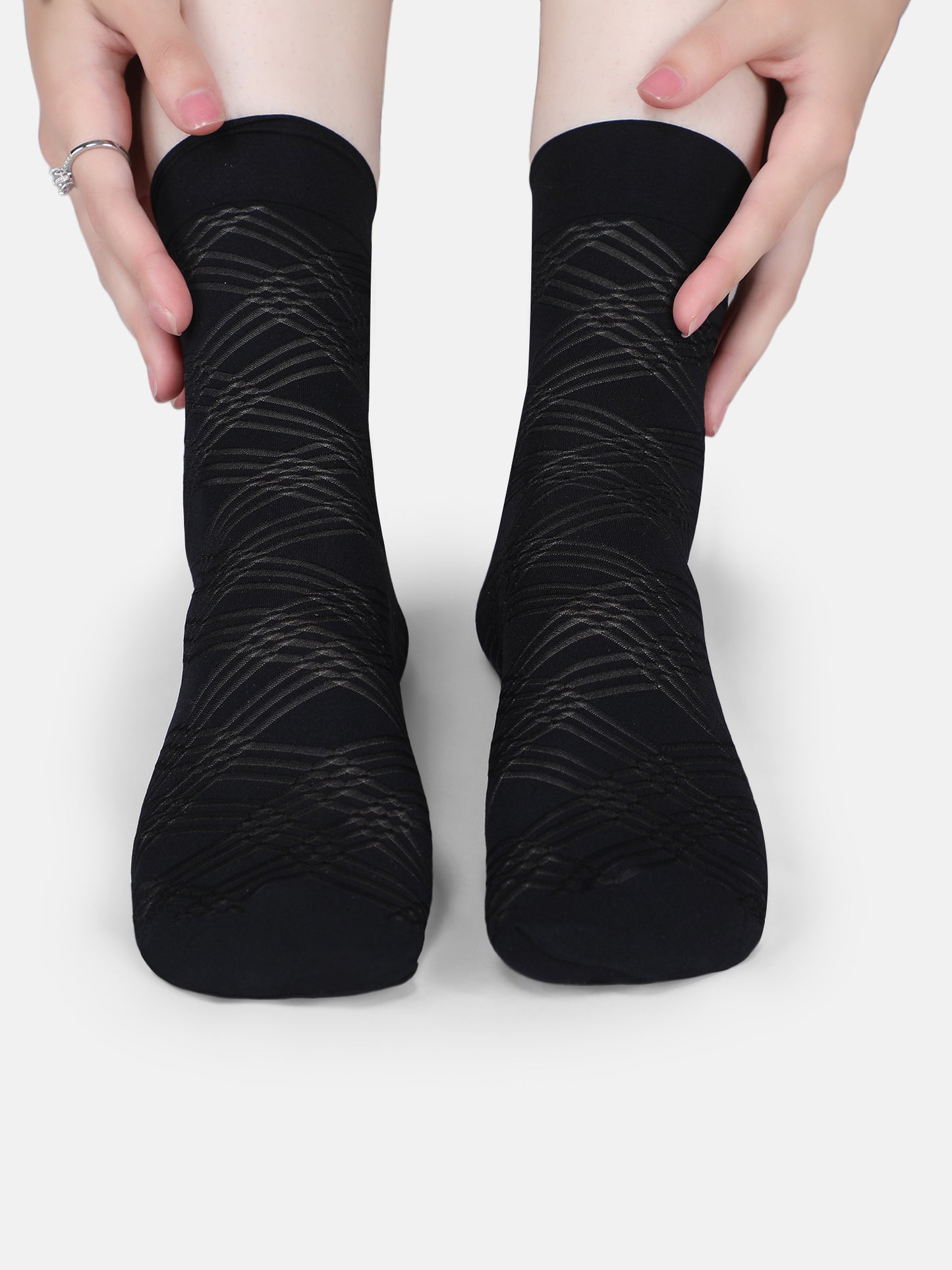 Women Opaque Nylon Ankle Length Socks Without Thumb Stylish Mix Pattern, Soft, Durable & Stretchable Everyday Wear (Black/Skin)