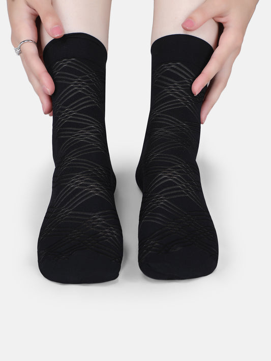 Women Opaque Nylon Ankle Length Socks Without Thumb Stylish Mix Pattern, Soft, Durable & Stretchable Everyday Wear (Black/Skin)