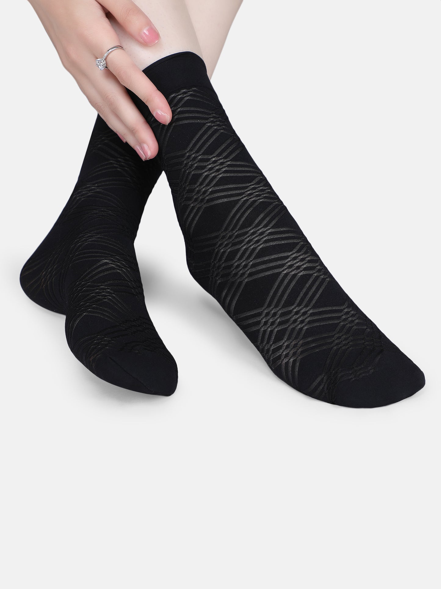 Women Opaque Nylon Ankle Length Socks Without Thumb Stylish Mix Pattern, Soft, Durable & Stretchable Everyday Wear (Black/Skin)